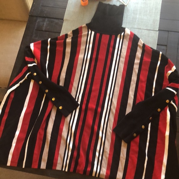 #5 NWOT Turtle Neck Poncho Cape with Stripes and Button Detail - Picture 7 of 15